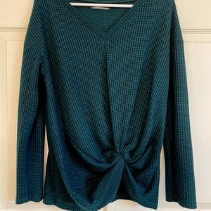Waffle knit, side knot long sleeve top